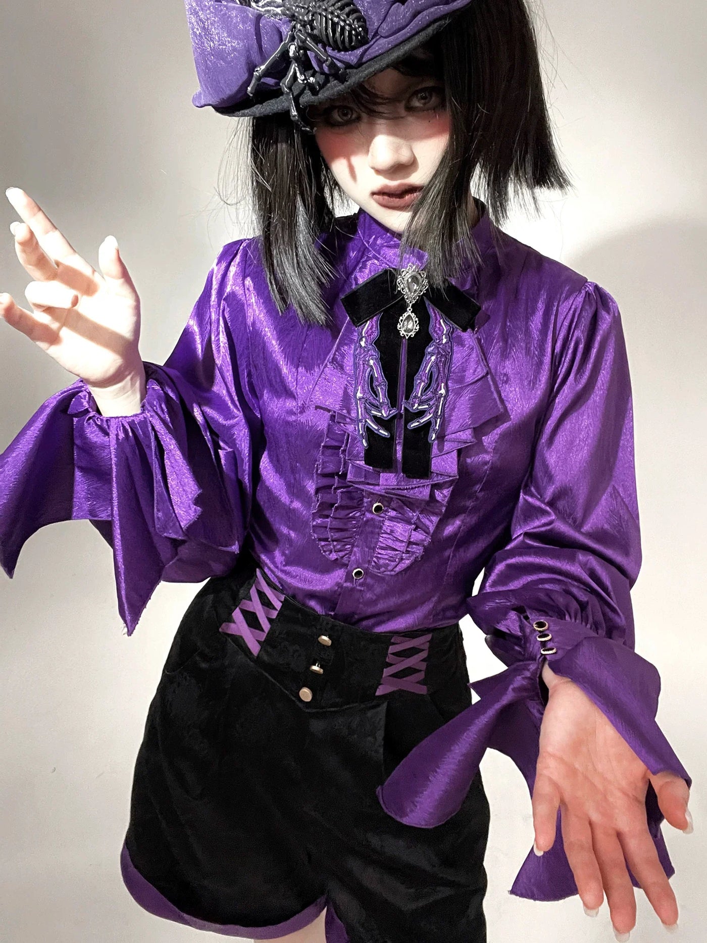 Miss Point - Moonnight Return - Stand Collar Ouji Lolita Shirt, Irregular Cuffs