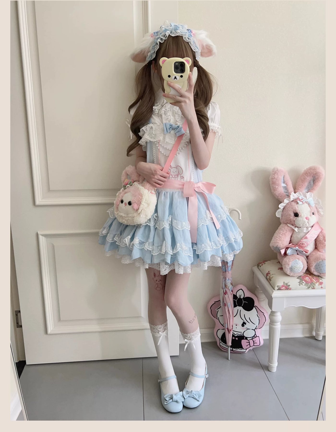 Tata Long Ear - Layered Rabbit - Blue JSK Dress with Layered Ruffles