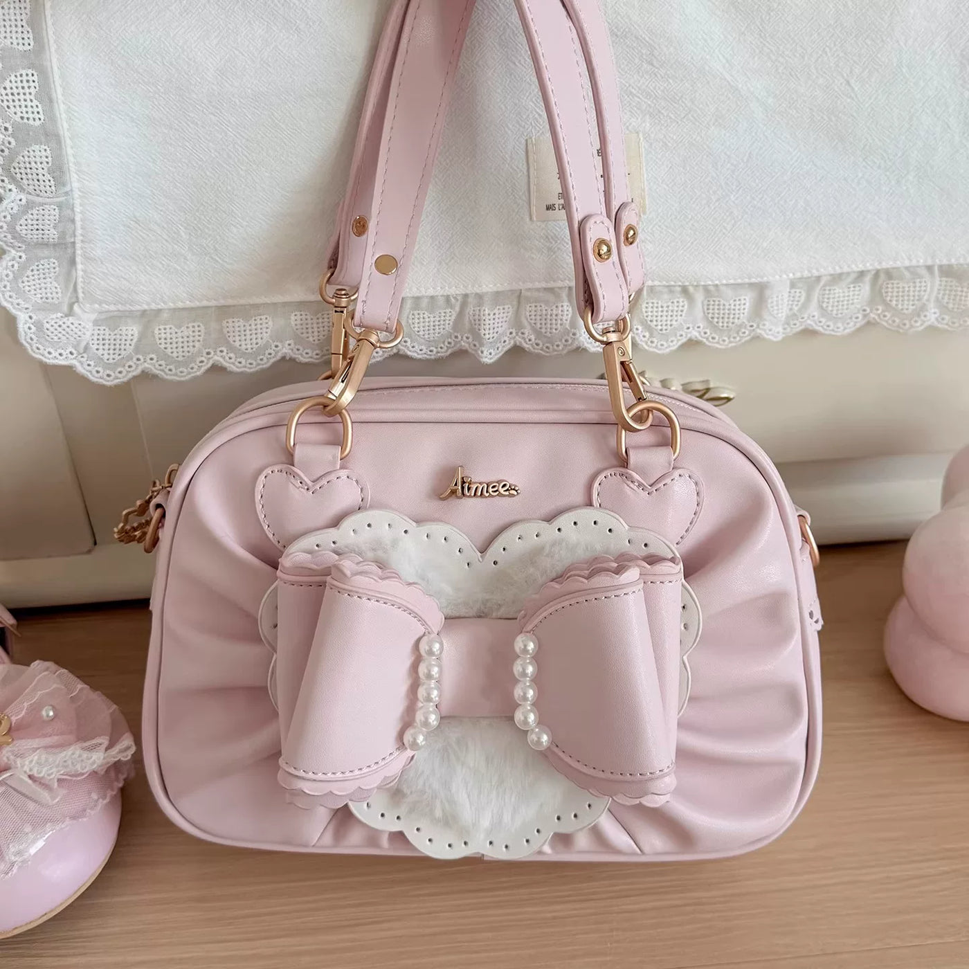 Pink Sweet Lolita Peach Square Box multi-use crossbody handbag