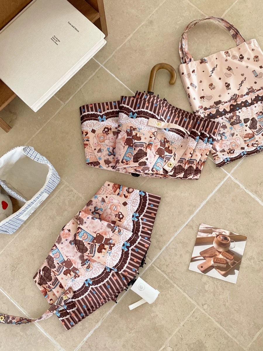 Independent Brand - Milk Coffee Calico Cat - Cat-Print Sun/Rain Umbrella
