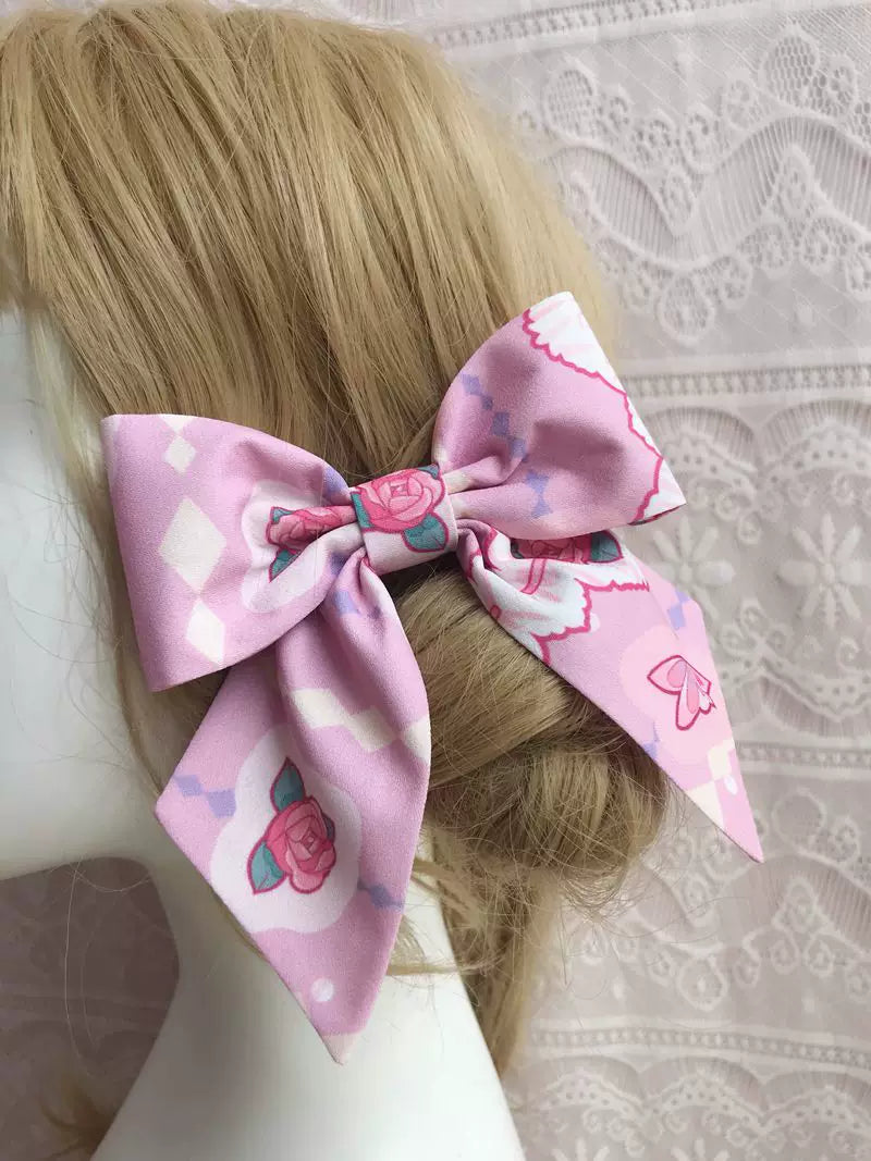Yilia - Rose Carousel - Lace Headband and Single Bow Clip