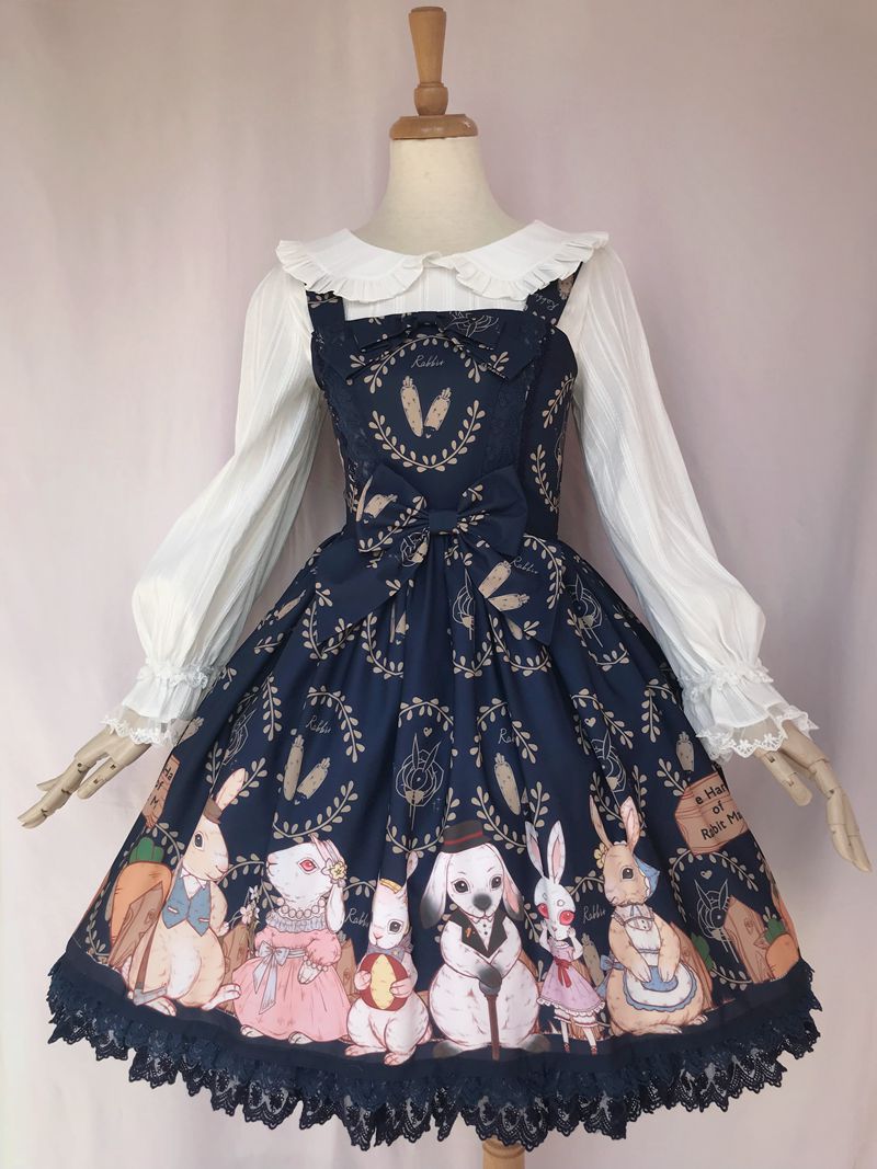 Harvest Time At Rabbit Farm - Lolita JSK Dress XS dark blue
