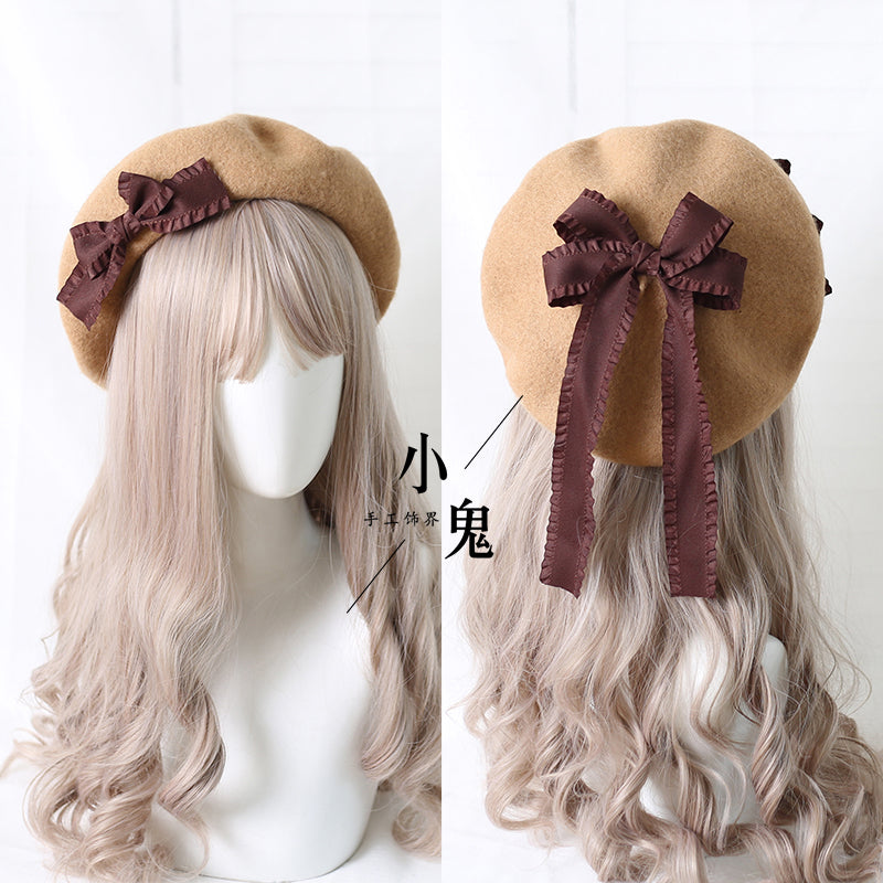 Xiaogui - Sweet Bow Multicolors Lolita Wool - Beret Headwear