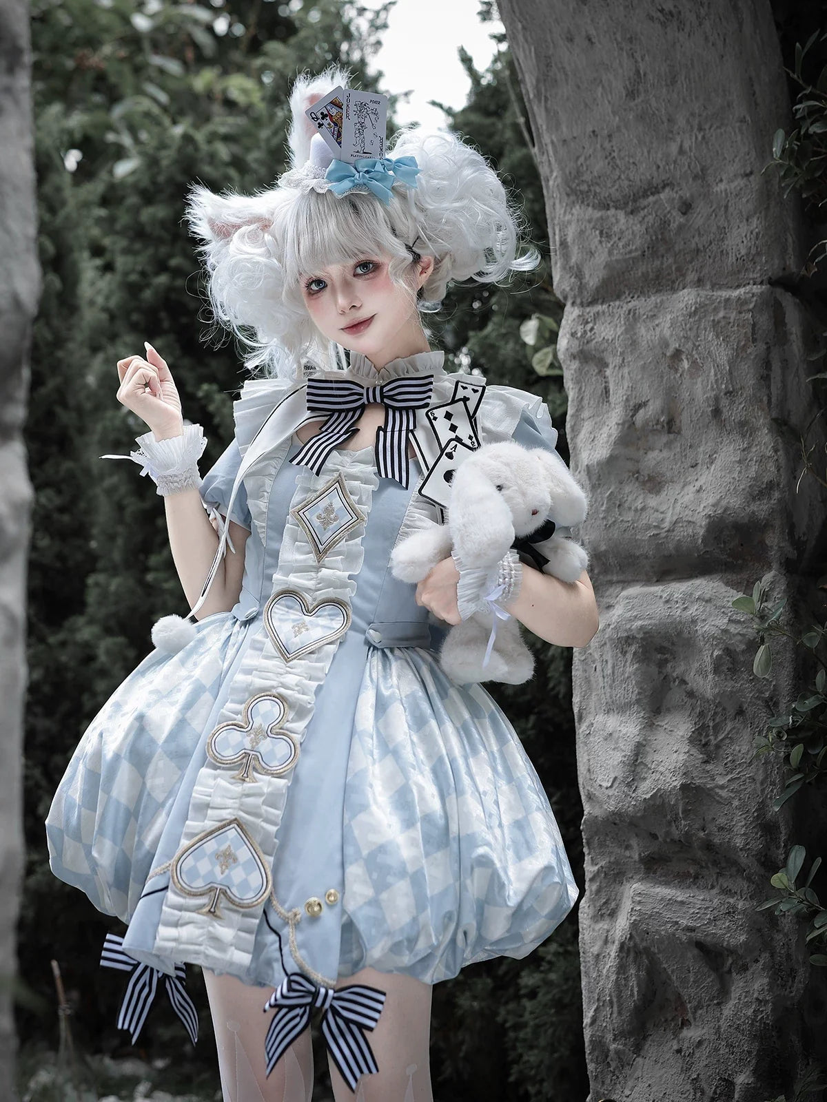 Letters from Unknown Star - For Alice - Doll-like Lolita Jacquard OP Dress Set, Elastic Bubble Hem