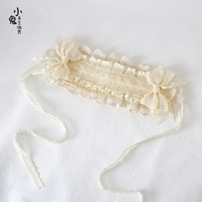 Xiaogui - Lace Lolita Headdress Set With - Bow/Ruffle Details Headwear
