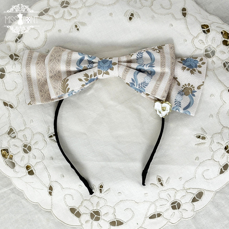Lilyka Garden - Classic Lolita Headdress and Necklace Brooch Bow Trailing KC - Beige Flower Wall