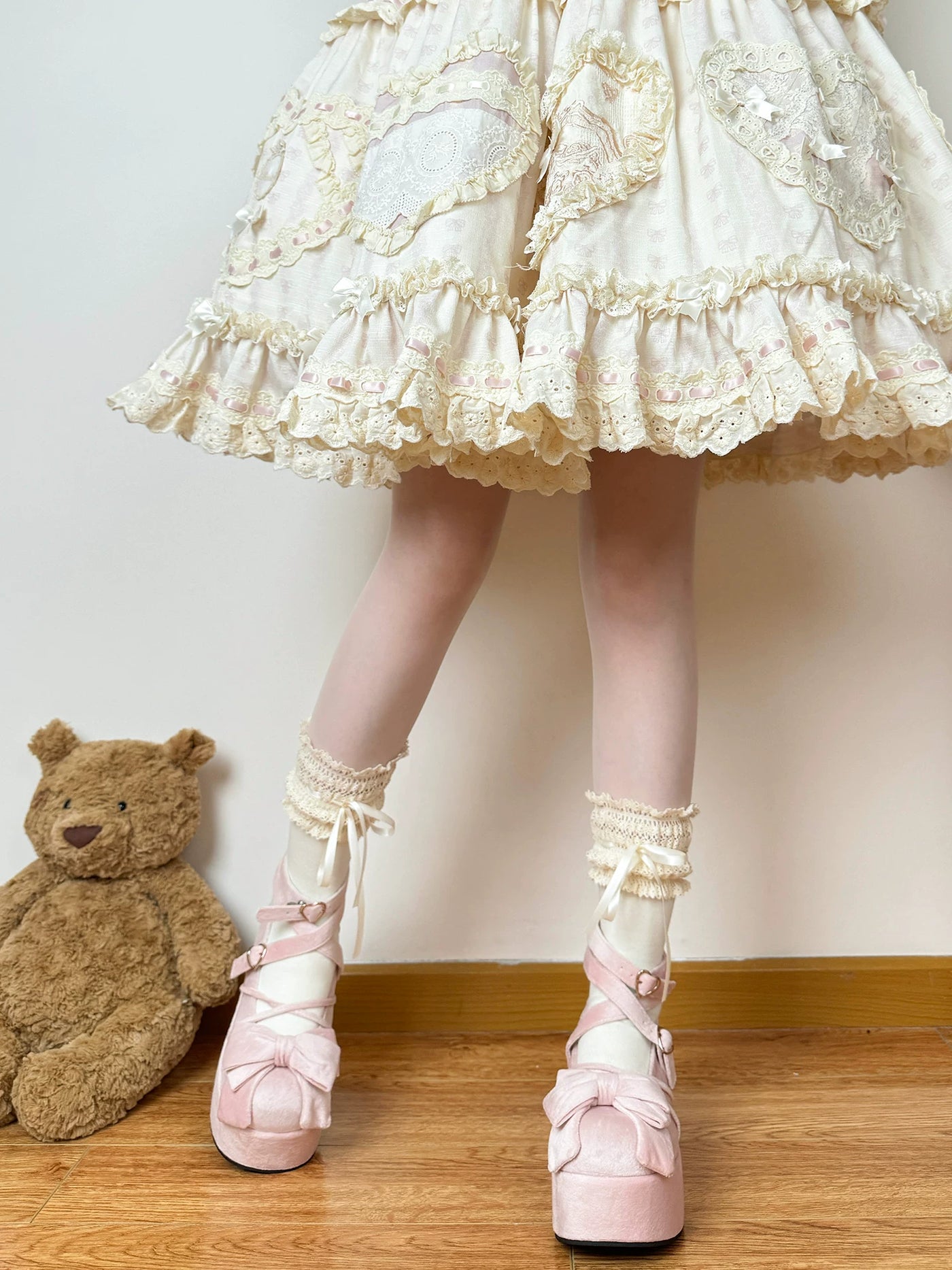 Chubby Bear Tales - Vintage Doll - Lace-Trim Socks with Ribbon Ties in Three Lengths