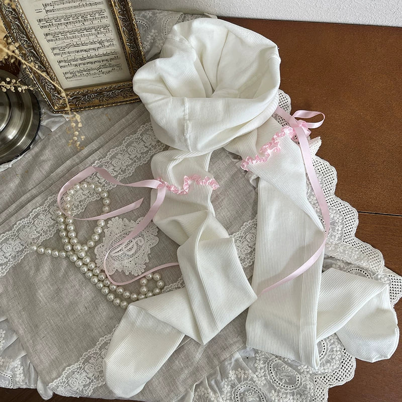 Sock Noble - Doll Satin Ribbon - Fine-Rib Tights with Lace Accents