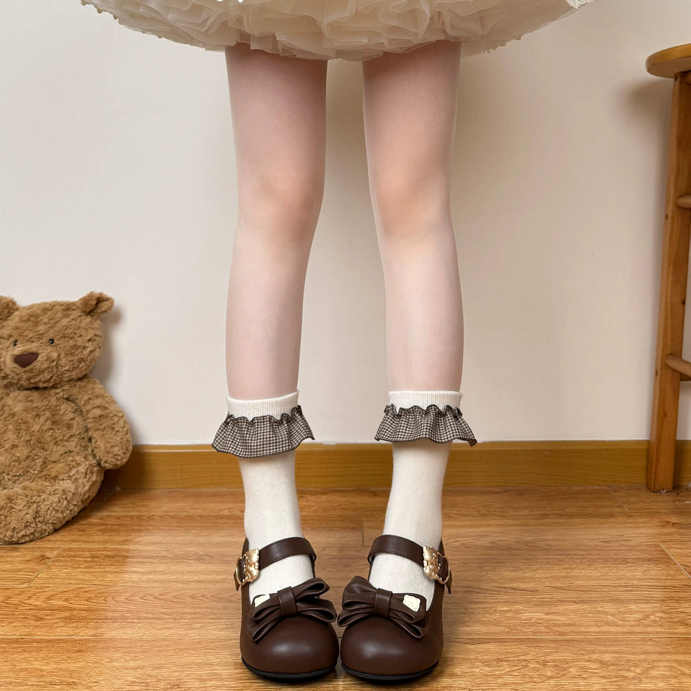 Chubby Bear Tales - Autumn Lace Collection - Wool Mid Calf Socks with Lace and Bow Options
