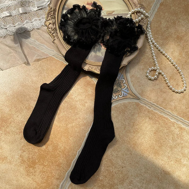 Sock Noble - Cloud Lace - Scrunch Mid-Calf Socks with Lace Trim