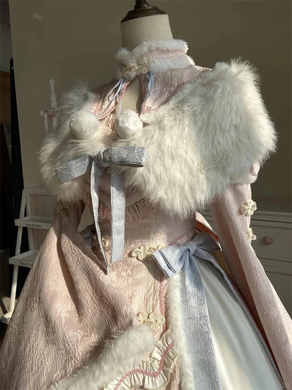 Rose Dreamscape - Blue-Pink Chinese-Inspired Princess - OP dress + shawl with pale-blue ruffled hem