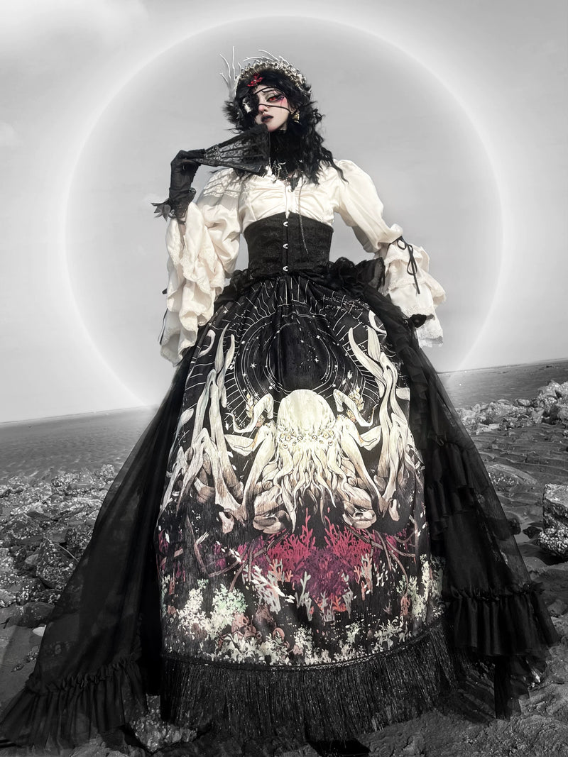 Caged Bird Hotel - Rebirth of the Old God - Gothic Lolita Skirt with Cthulhu Print – detail view 2