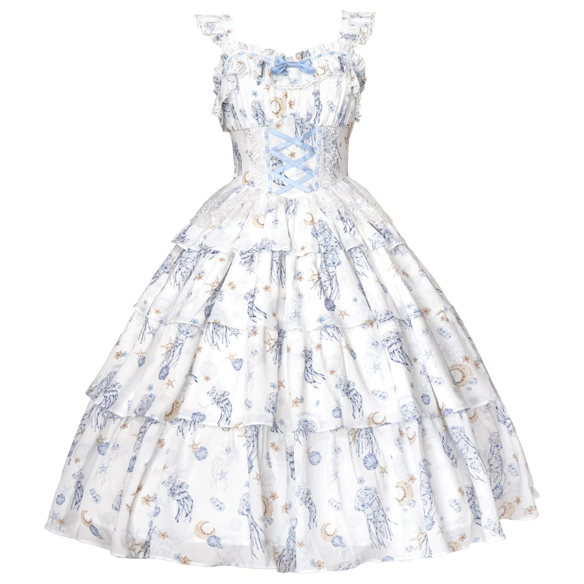 Chaton Jardin - Starry Jellyfish - Classic Lolita JSK or OP dress with star, moon and jellyfish print
