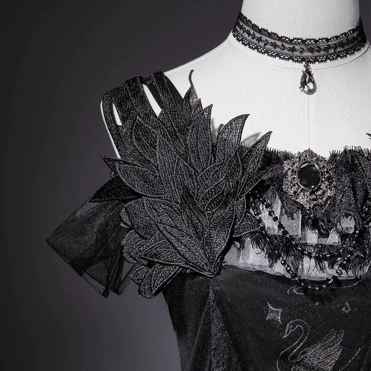 Your Princess - Star Swan Dream - Black Gothic Lolita JSK Dress, Swan Embroidery
