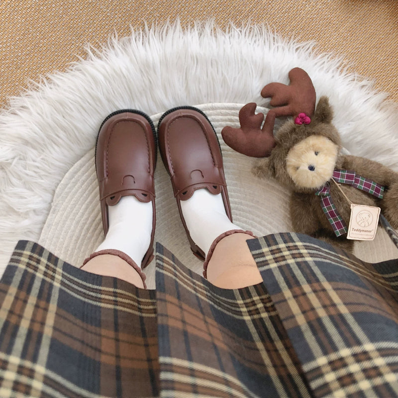 Sheep Puff Sheep Puff JK uniform lolita shoes with rounded toe and decorative bow, displayed on a plain background.