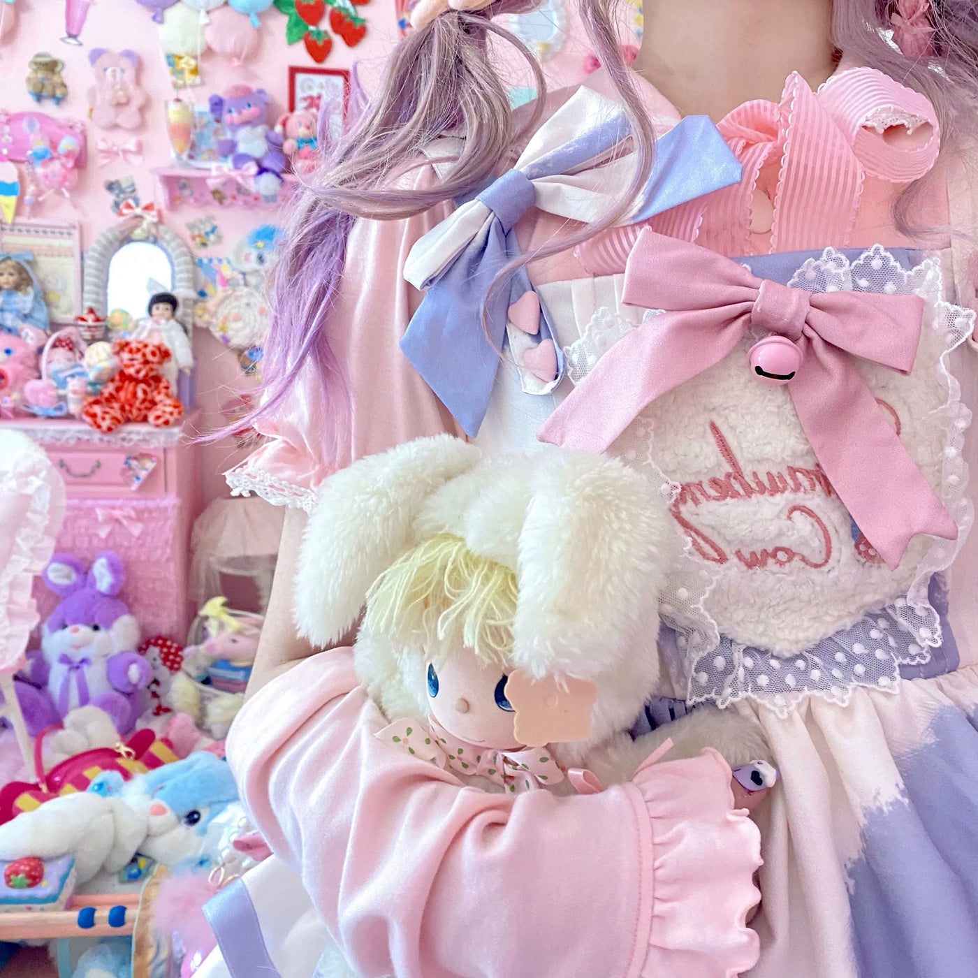 Tata Long Ear - Milk Cake Cow Print - Cow-Print JSK Dress with Three-Section Skirt