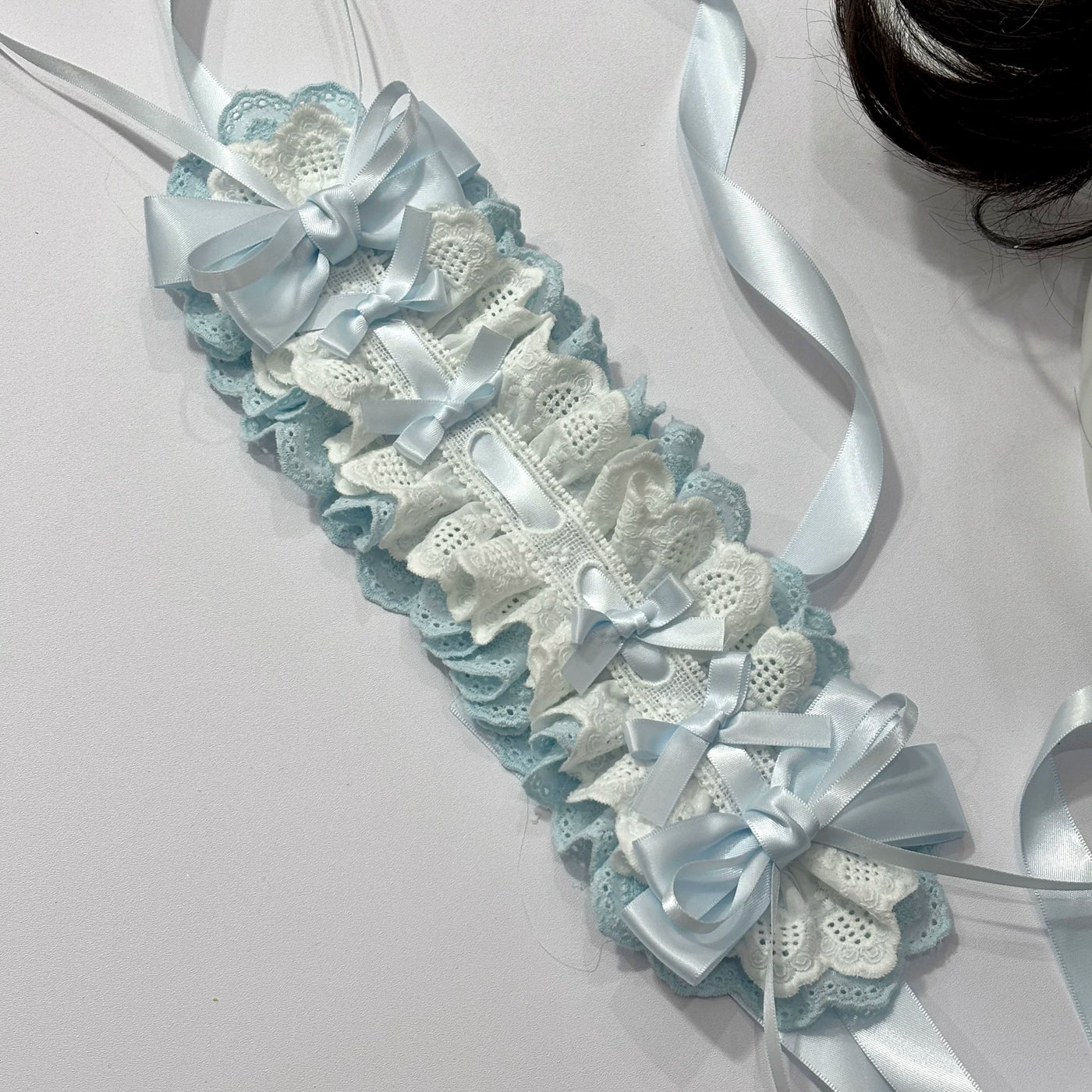 Cat Tart - Handmade Lace Bow - Lace-Trimmed Headband with Ribbon Ties