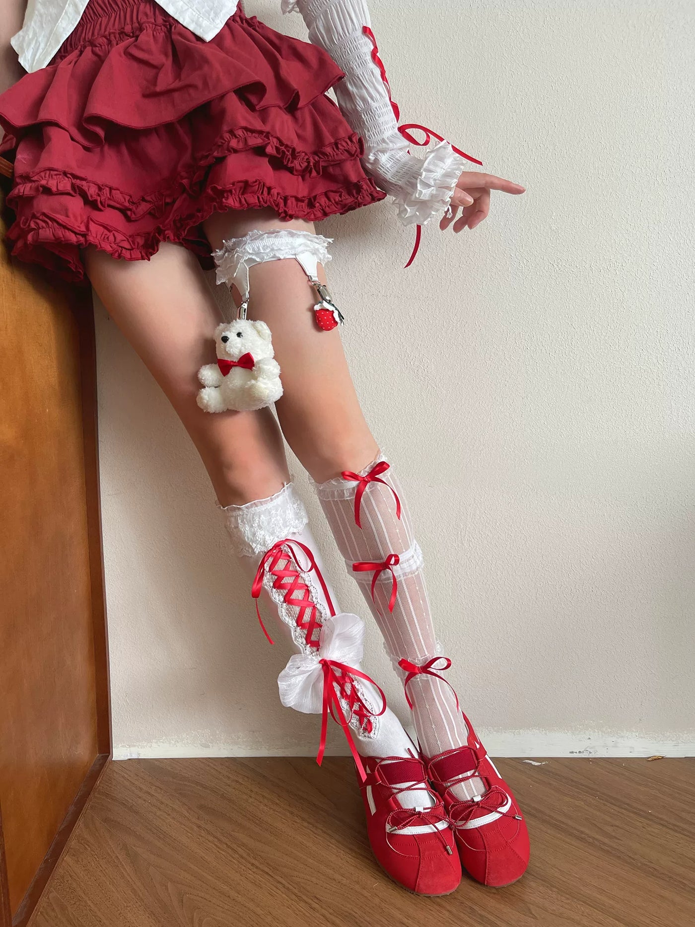 Sock Noble - Christmas Bear Garden - Mid-Calf Socks and Leg Accessories with Lace and Bear Details