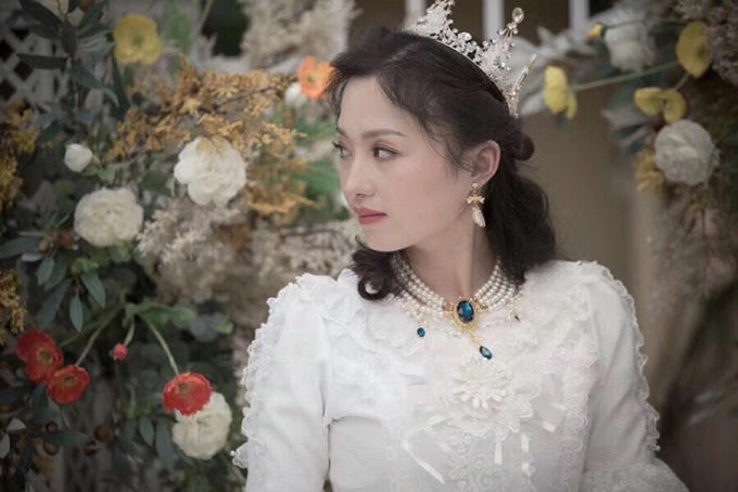 Rose of Sharon - Customized Lolita Pearl Necklace - with Gemstone Pendants Neckwear