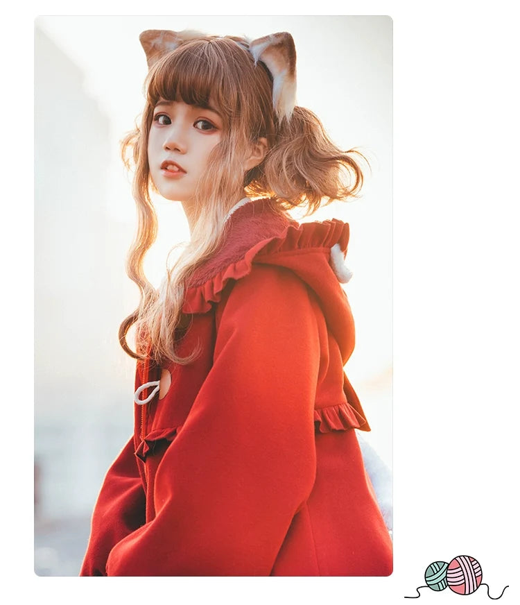 Fairy Cat - Winter Cat - Sweet Lolita coat with a ruffled cat-ear hood - product detail 6