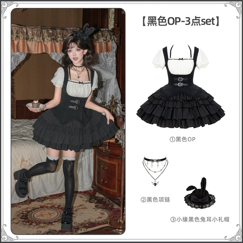 With PUJI - Unspoken Summer - Sweet Lolita OP Dress, Square Neckline & Tiered Skirt detail view 7