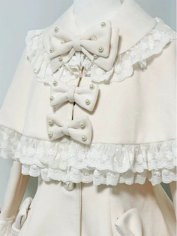 Creamy - Lady's Lace Cape - Ivory One-Piece Dress with Layered Lace Trim