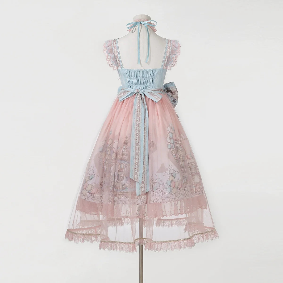 Designer's Gift - CloudPlay - Pastel Sweet Lolita JSK dress with carousel print and detachable waist bows - product detail 11
