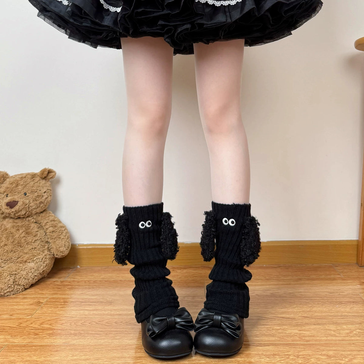 Chubby Bear Tales - Round-Eyed Puppy - Ribbed Leg Warmers with Plush Trim