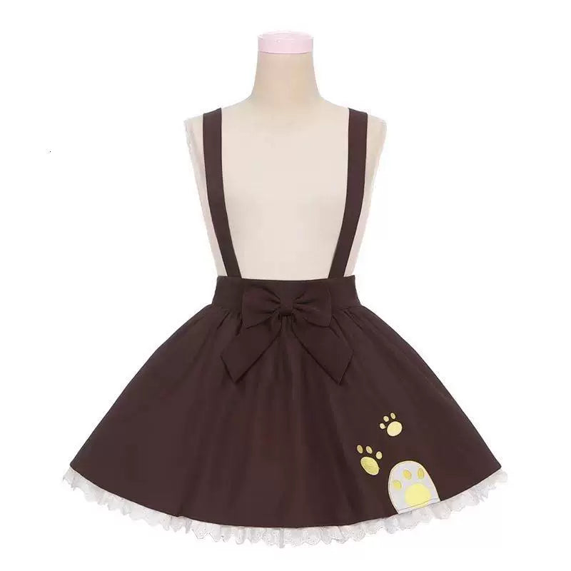 Sweetheart Dream Machine - White Bear Student - JSK Set with a Yellow Sailor Top and Coffee-Brown Suspender Skirt