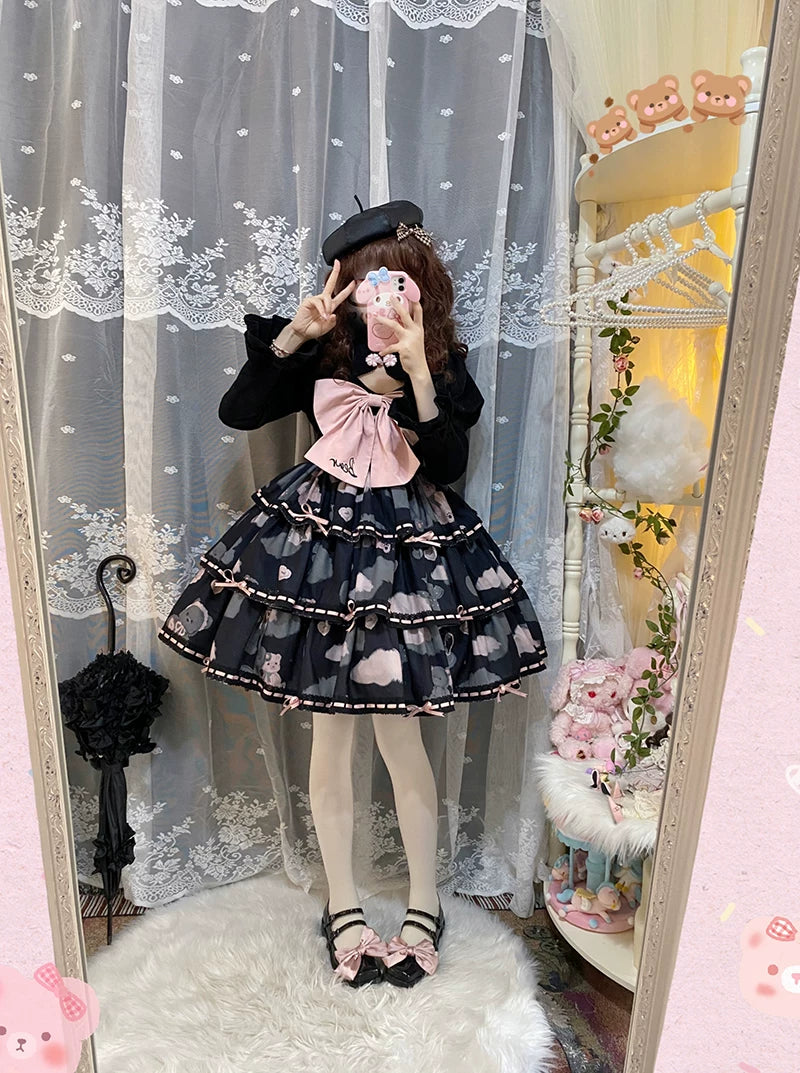Baozi Pig - Teddy Bear Tiered - Three-Tier JSK Dress with Lace Edging