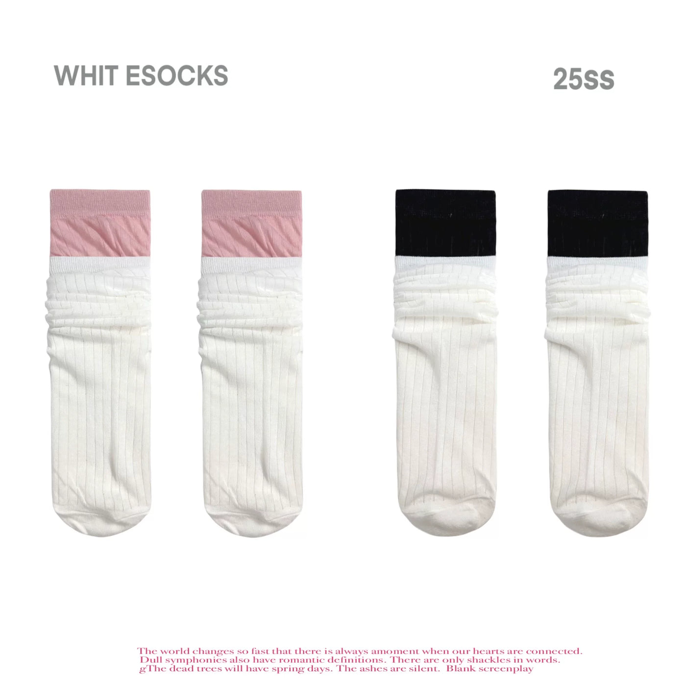 White Socks - Ballet Rib - Mid-Calf Socks with Double-Rib Contrast Cuffs