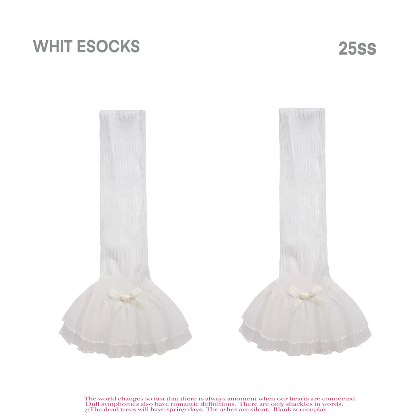 White and black scrunched socks with double-layer pleated lace cuffs styled with sandals.