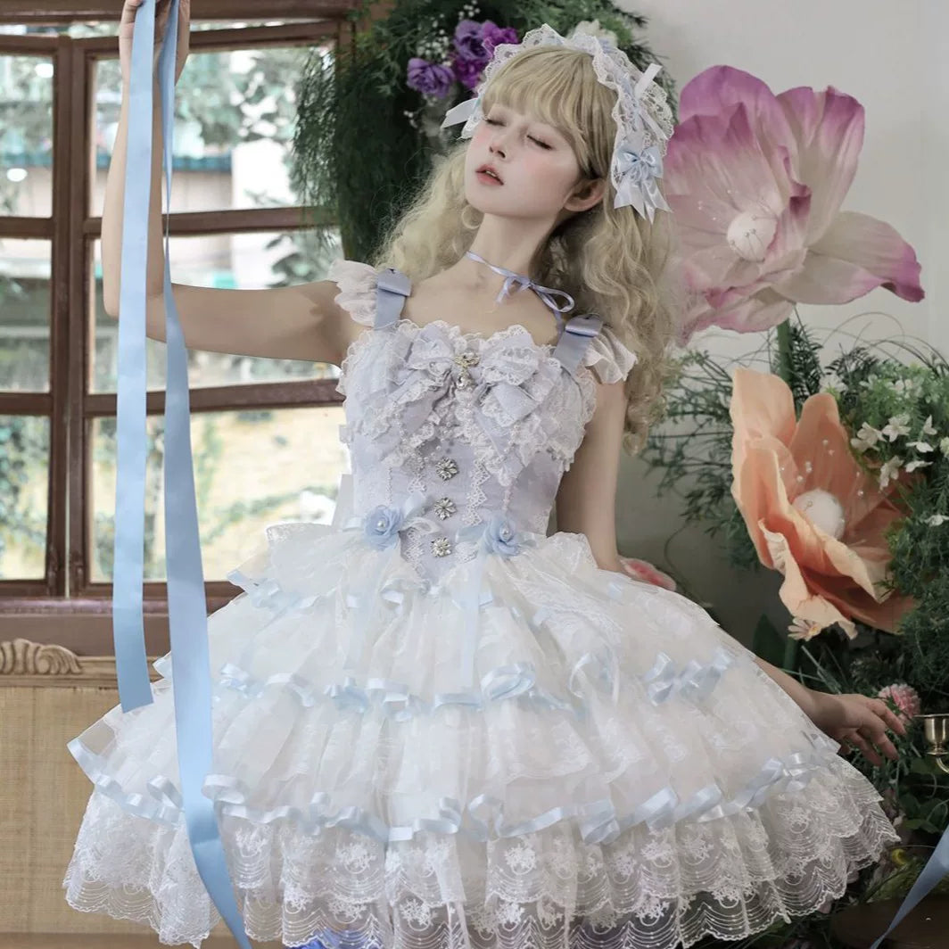 Lady Han Rose Feather Spin Ballet JSK Dress by Lolita Fetch, featuring a floral rose pattern and elegant ballet-inspired design.