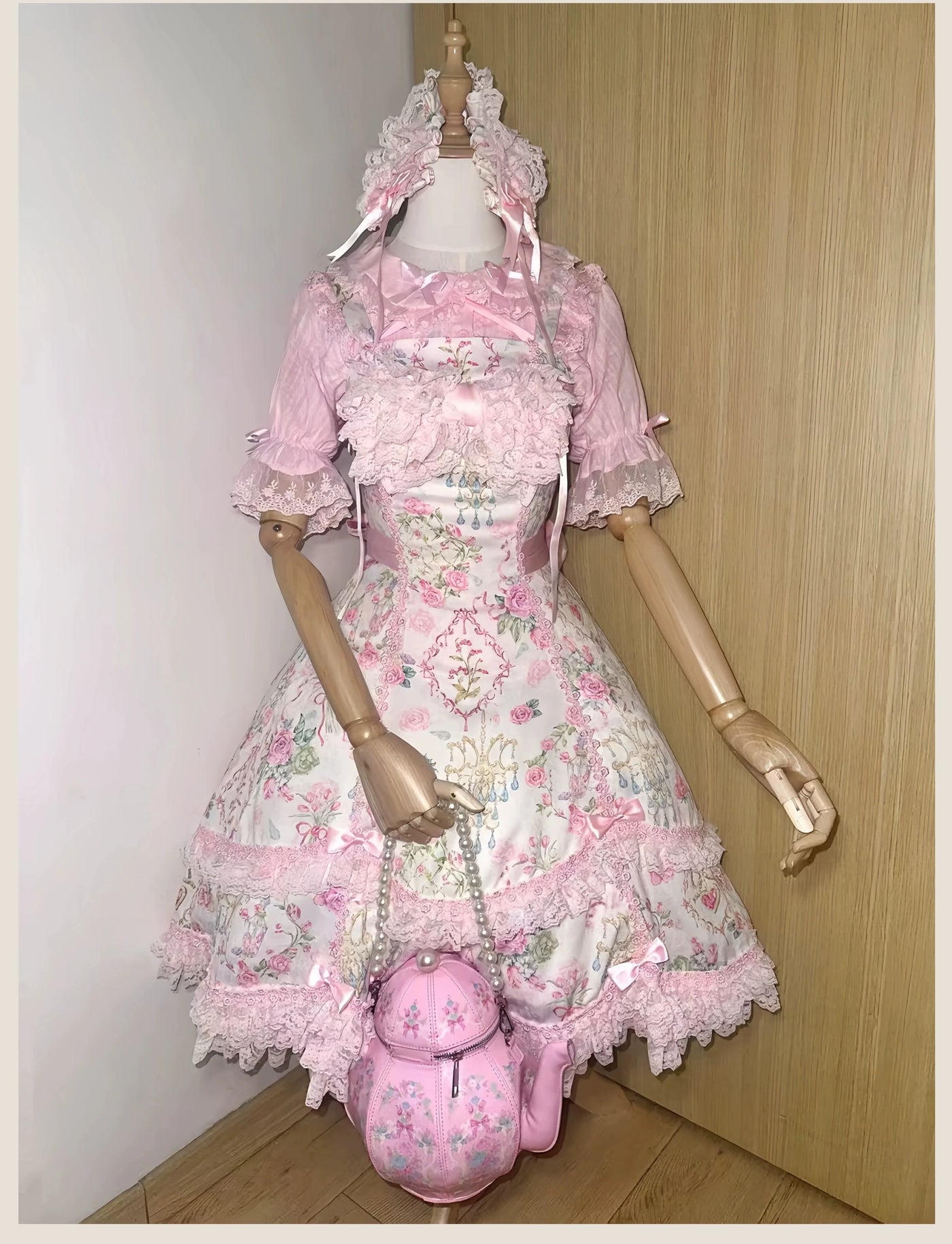 Spring 2025 - Floral Old School Lolita JSK Dress, Lace Trims JSK Only S