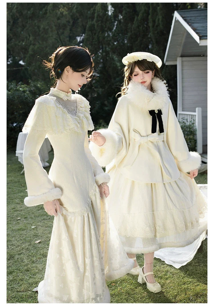 With PUJI - Winter Island Memory - Elegant Lolita Winter Coat & OP Dress Set