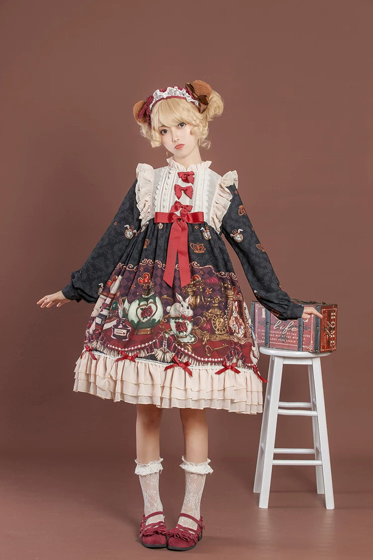 Leopard Cat Crown Bear OP dress by Lolita Fetch featuring a cute leopard print and charming bear design perfect for daily wear.