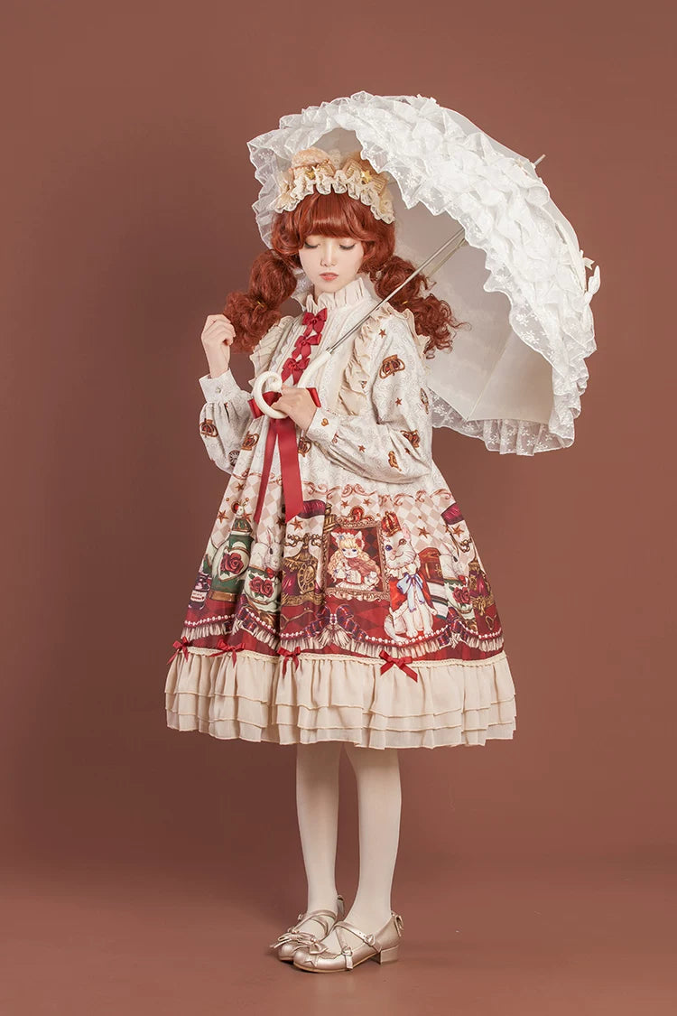 Leopard Cat Crown Bear OP dress by Lolita Fetch featuring a cute leopard print design and decorative crown accessory.