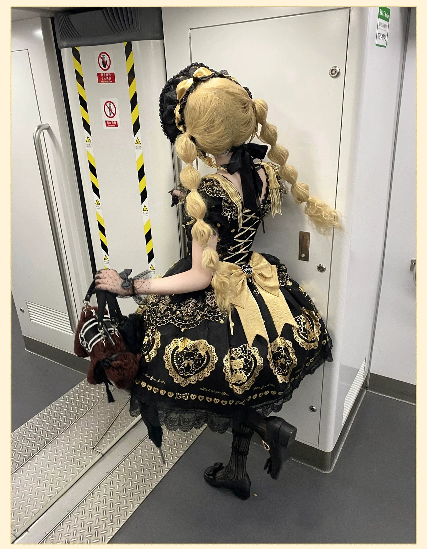 Alice Girl - Brown Sugar Bear - Old School Lolita OP & Halter Dress, Bear Print