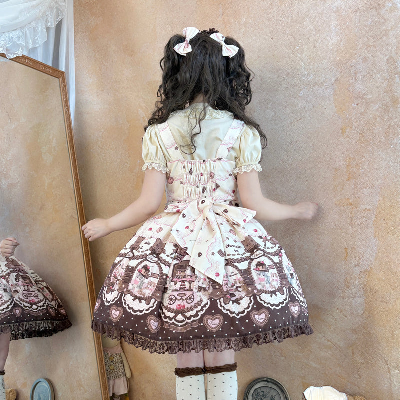 DayRabbit - Chocolate Cat - Beige JSK with Cat Print