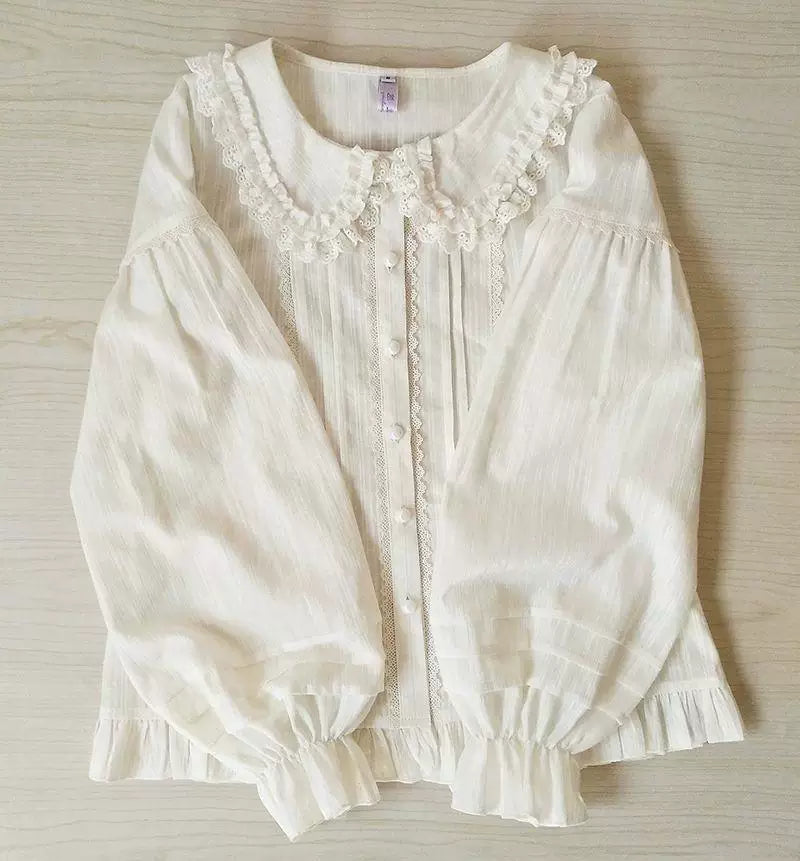 Sweetheart Dream Machine - Orchid Lane - Long-Sleeve Blouse with Lace Peter Pan Collar