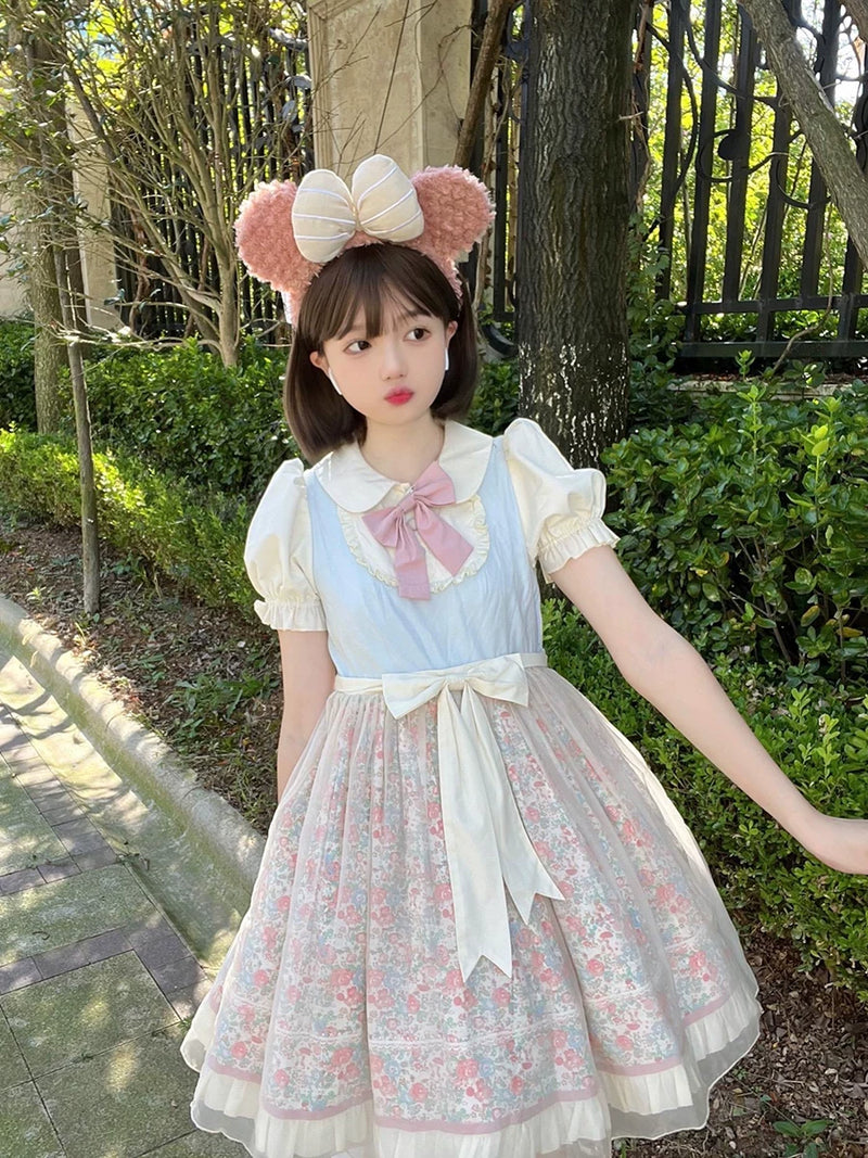 Yueele - Blue Floral Summer - Plus-Size Sweet Lolita OP Dress - detail view 4