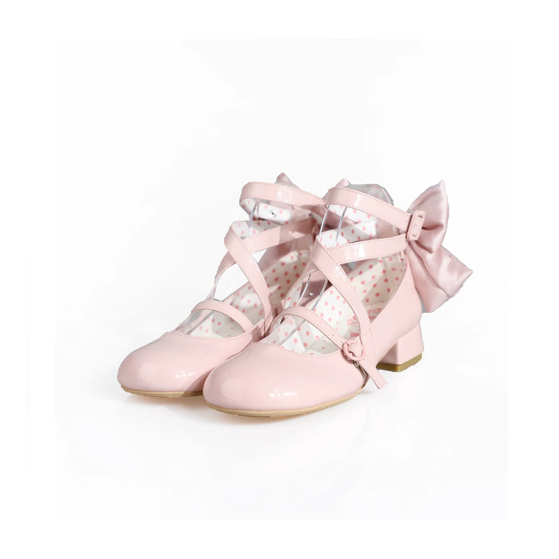 MODO Follow in the Moonlight Cross-Strap Bow Lolita Shoes – Light Pink – view 16