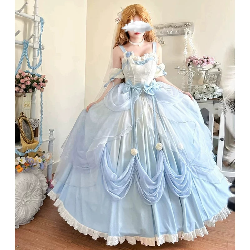 Emoji Dream - True Love's Kiss - Gradient blue sweet lolita one-piece