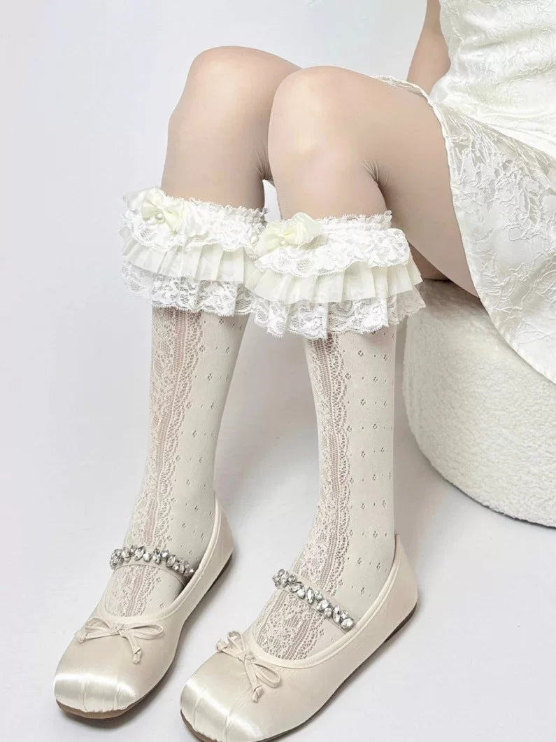 Fantasy Doll - Lace Bow Lengths - Calf socks or short socks with lace trim and bows