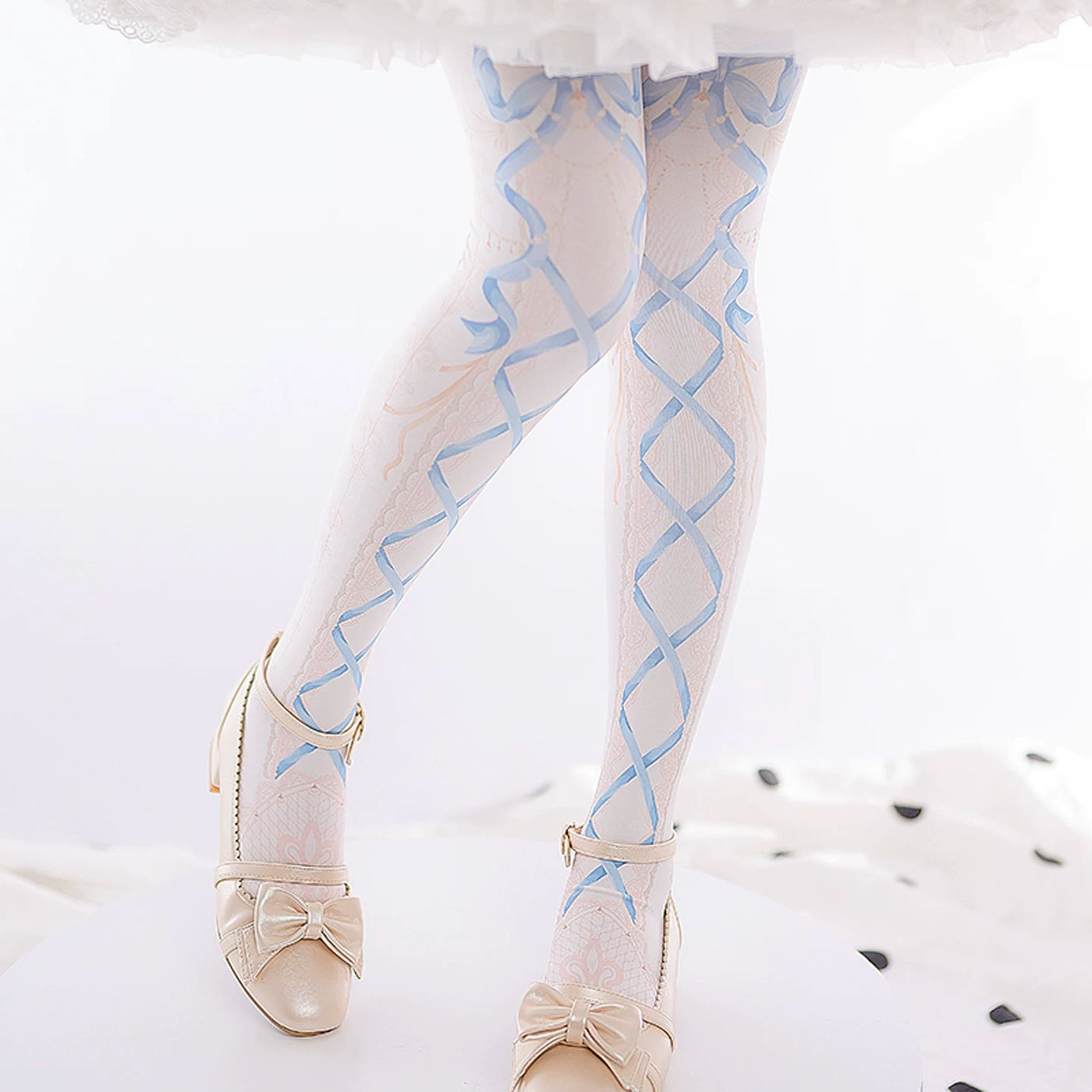 roji roji - Love and Vows - 120D Velvet Ribbon-Lattice Tights