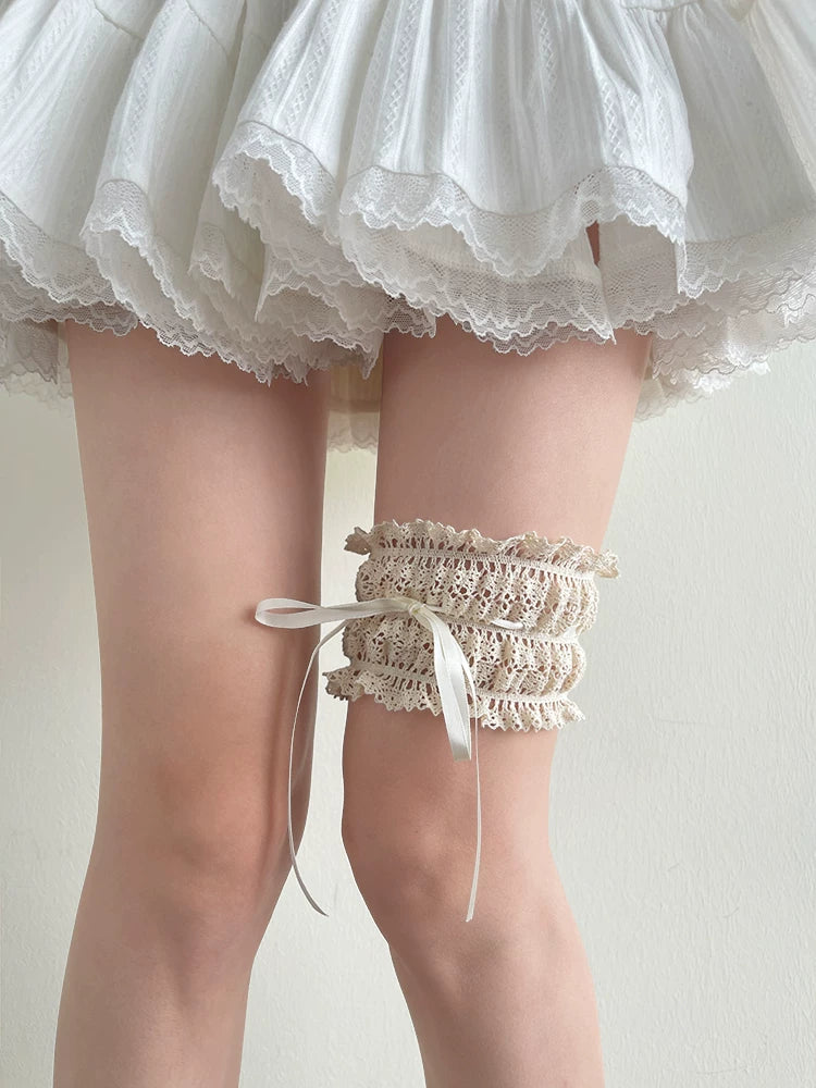 Sock Noble - Layered Ribbon - Lace Thigh Garter with Ruffled Tiers and a Ribbon Tie