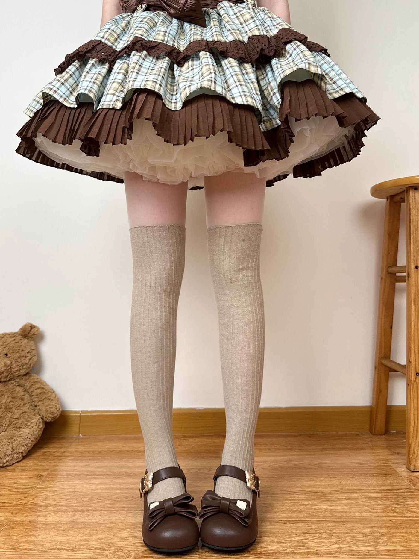 Chubby Bear Tales - Caramel Cocoa - Over-the-Knee Socks with Wide Ribbing