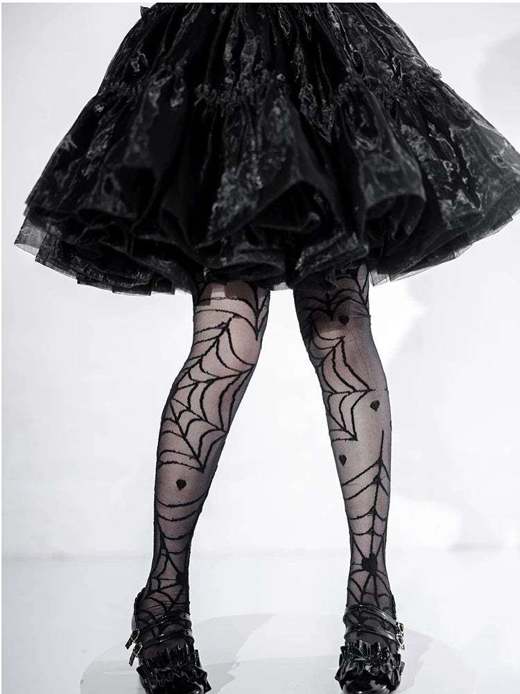 roji roji - Clotho's Heart - Sheer Over-the-Knee Socks with Spiderweb and Heart Motifs