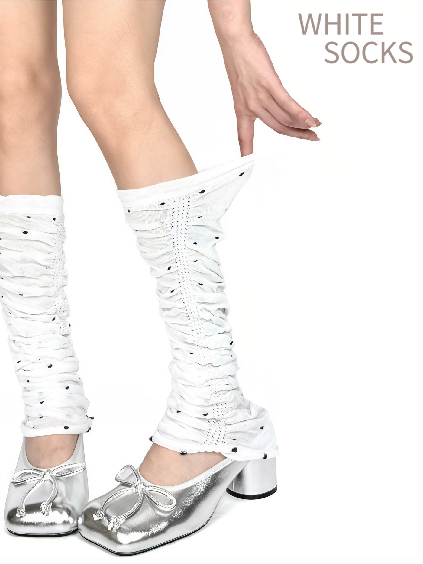 White Socks - Ballet Polka Dot - Polka-Dot Calf Sock Covers