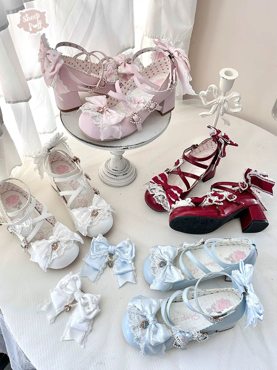 Sheep Puff Little Love Song Mid Heel Lolita Shoes